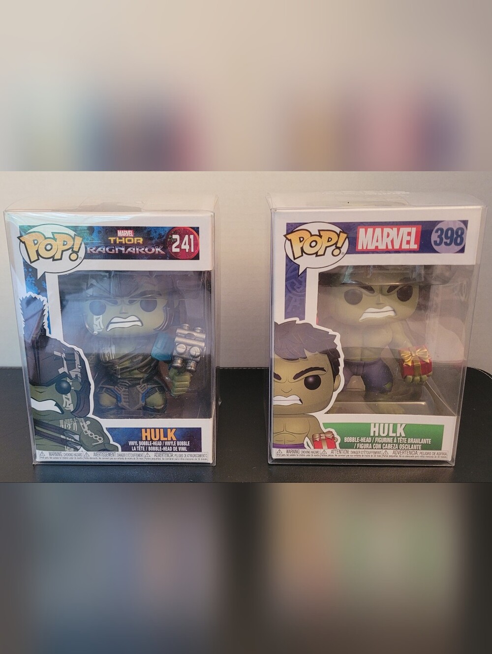 2 Marvel Funko Pop Hulk Thor Ragnarok 241 Holiday Hulk 398 With Protector Box